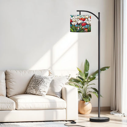 Arc Floor Lamp, 3 Color Temperatures Modern Floor Lamps Flowes Flower Floral Oil Adjustable Tall Standing Reading Lamp with Linen Texture Shade for Living Room, Bedroom, Office