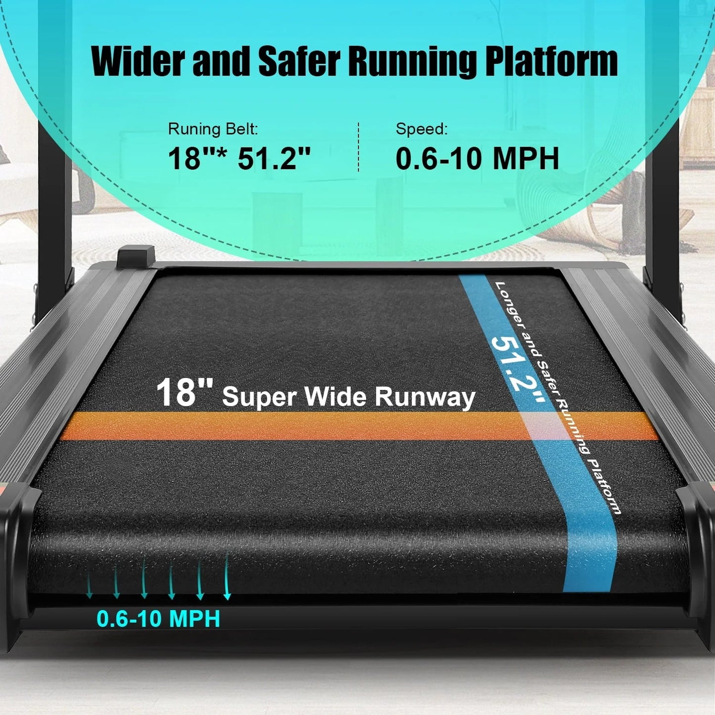 300LBS Capacity Treadmill, 3.25 HP Treadmill with Incline & 18-inch Wide Belt & APP & Bluetooth Speakers, Electric Folding Treadmills for Home Office Gym, Indoor Walking Running Exercise Machine