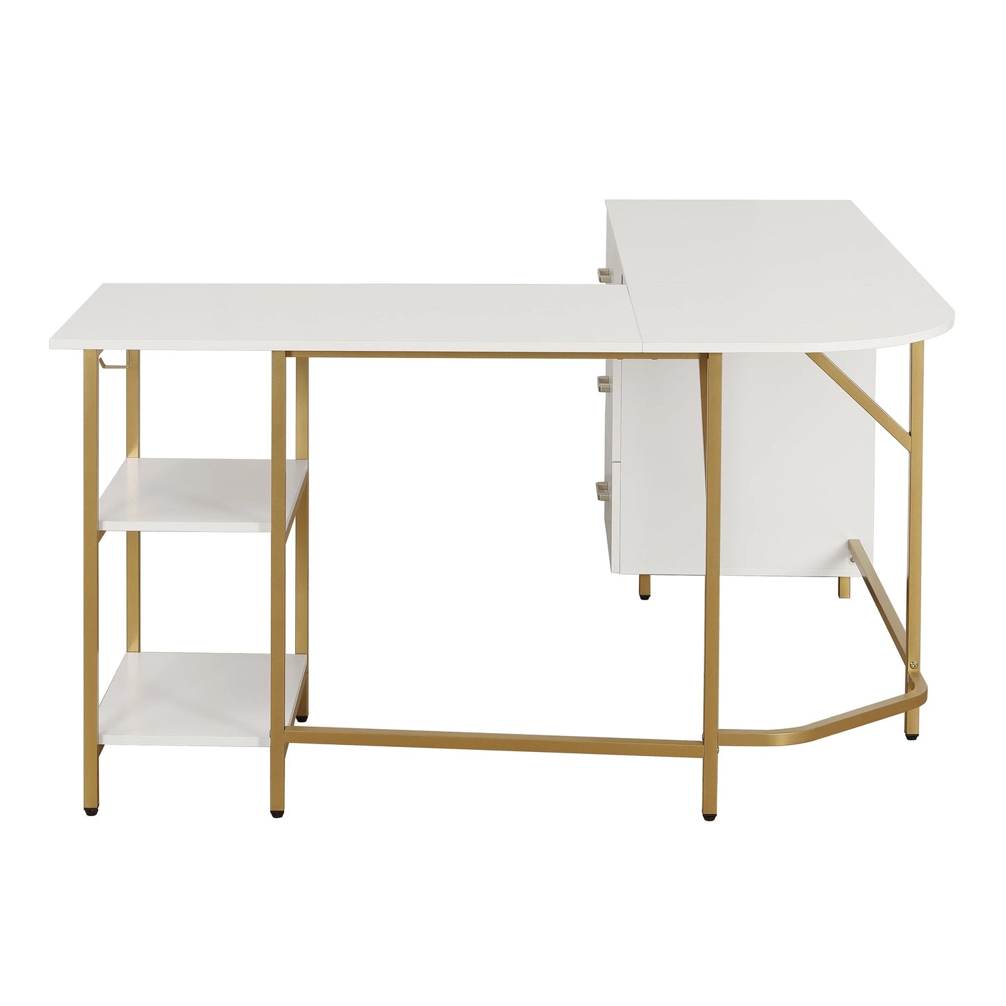 Techni Mobili L-Shape Home Office Desk with Storage, Gold