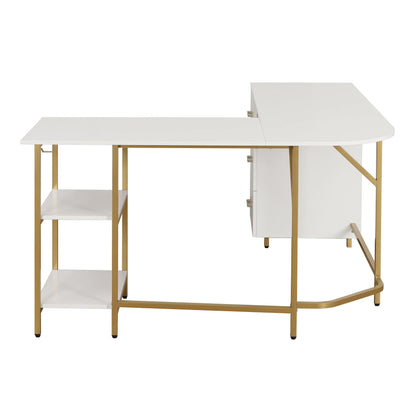 Techni Mobili L-Shape Home Office Desk with Storage, Gold
