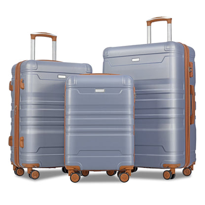 Luggage Suitcase 3 Piece Sets, New Model Expandable ABS Hardshell Luggage, Lightweight Carry-on Suitcase Sets with Spinner Wheels & TSA Lock, 20''/24''/28'', Blue Gray