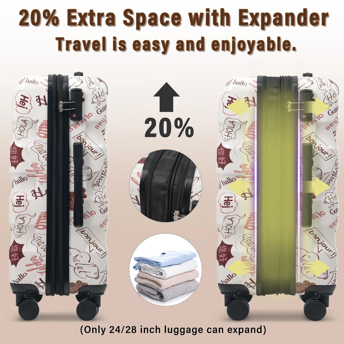 28 Inch Expandable Checked Luggage, Lightweight Glossy Hardshell Travel Suitcase with Spinner Wheels, TSA Lock