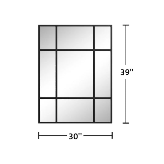 MAYEERTY 39" × 30" Rectangular Decorative Mirror Metal Windowpane Wall Mirror , Black Frame