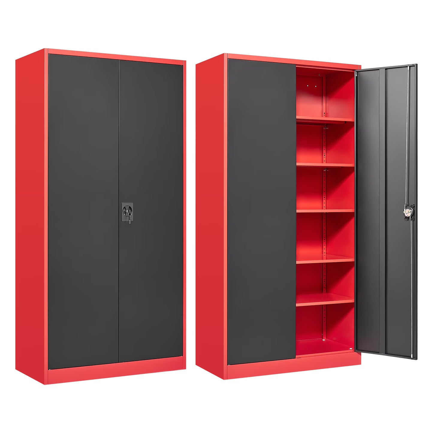 AUHUP 71" Metal Cabinet with 5 Adjustable Shelves, Garage Storage Cabinets with Locking Doors,Tool Storage Cabinet for Home Office,Warehouse,Workshop(Red Black)