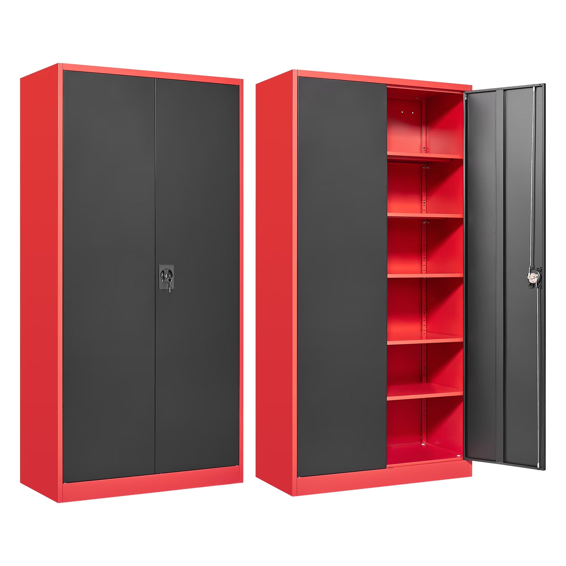AUHUP 71" Metal Cabinet with 5 Adjustable Shelves, Garage Storage Cabinets with Locking Doors,Tool Storage Cabinet for Home Office,Warehouse,Workshop(Red Black)