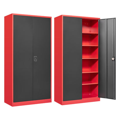 AUHUP 71" Metal Cabinet with 5 Adjustable Shelves, Garage Storage Cabinets with Locking Doors,Tool Storage Cabinet for Home Office,Warehouse,Workshop(Red Black)