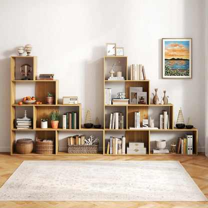 JTYUB 4-Tier Stepped Bookshelf, Freestanding 6 Cubes Ladder Bookcase with Anti-Tipping Kits, 64" Tall Modern Wooden Storage Display Rack for Home Office Living Room Study ,1 PCS,Natural