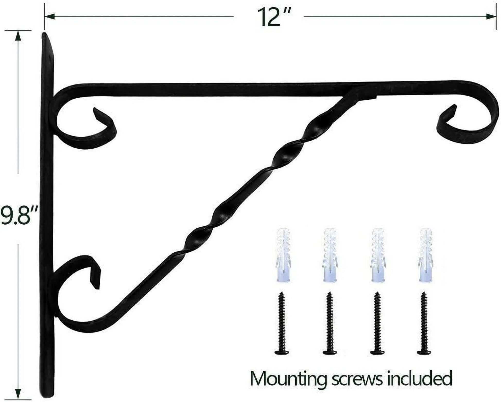 Hanging Plants Bracket 10" Outdoor Hanger Planter Hooks Flower Baskets Pot Wind Chimes Lanterns Hanger,Bird Feeder Patio Garden for Wall Fence Screw Mount Arm Metal Black