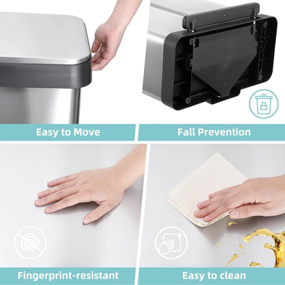 Garvee 19 Gallon Dual Trash Can, Stainless Steel Kitchen Garbage Can, 36L+36L 2 Compartment Recycle Bin with Soft-Close Lid and Foot Pedal for Kitchen Home Office