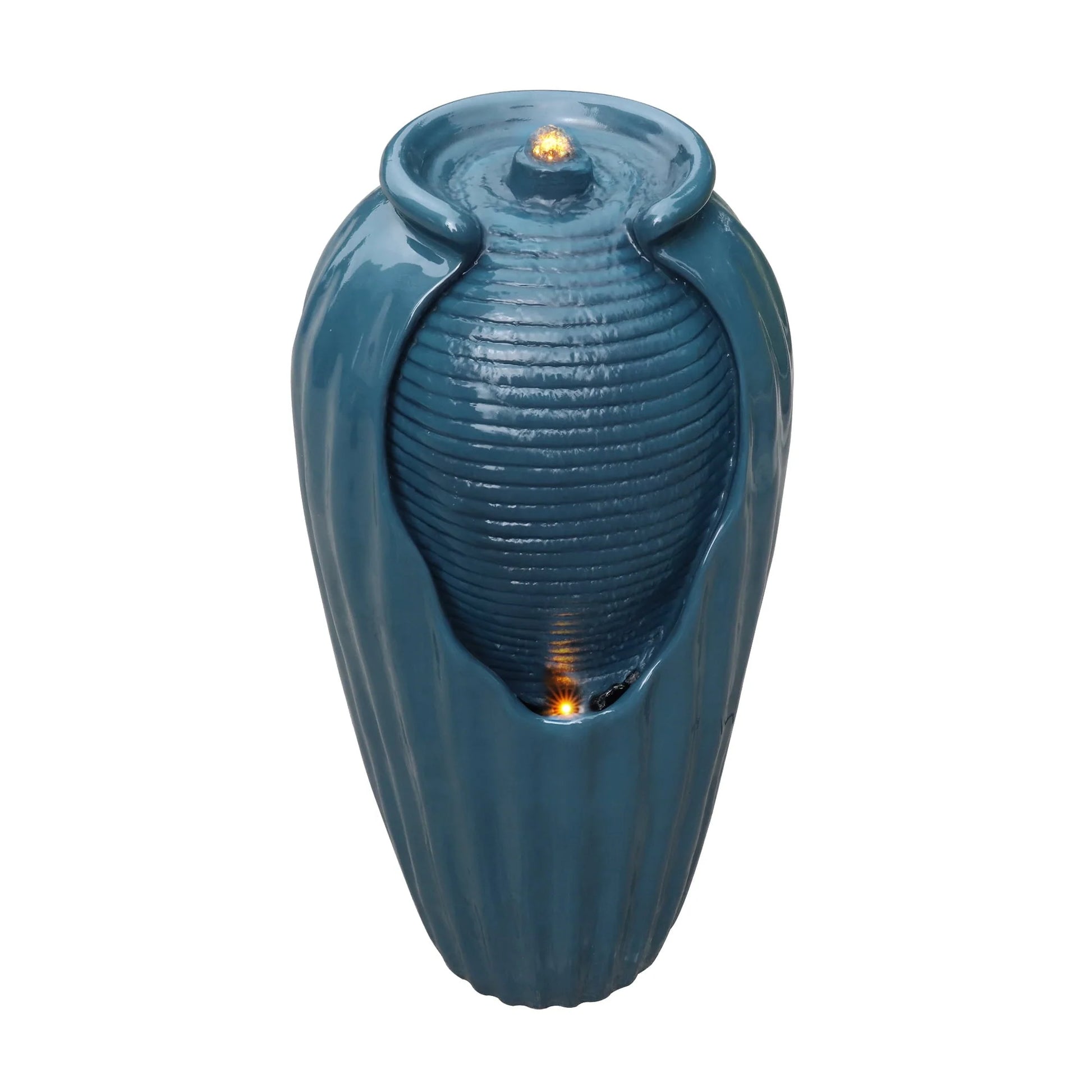 Teamson Home Indoor/Outdoor Glazed Contoured Vase Water Fountain for Backyard with LED Lights, Blue