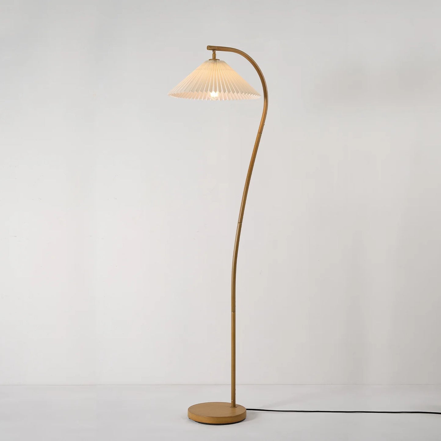 Novogratz x Globe 62" Wood Toned Floor Lamp with White Pleated Fabric Shade