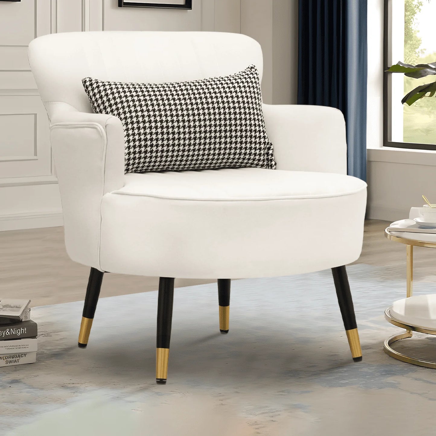 Magshion Accent Chair, Modern Armchair with Wing Back and Cushion, Soft Padded Single Sofa Seat for Living Room/Home Office/Bedroom, White