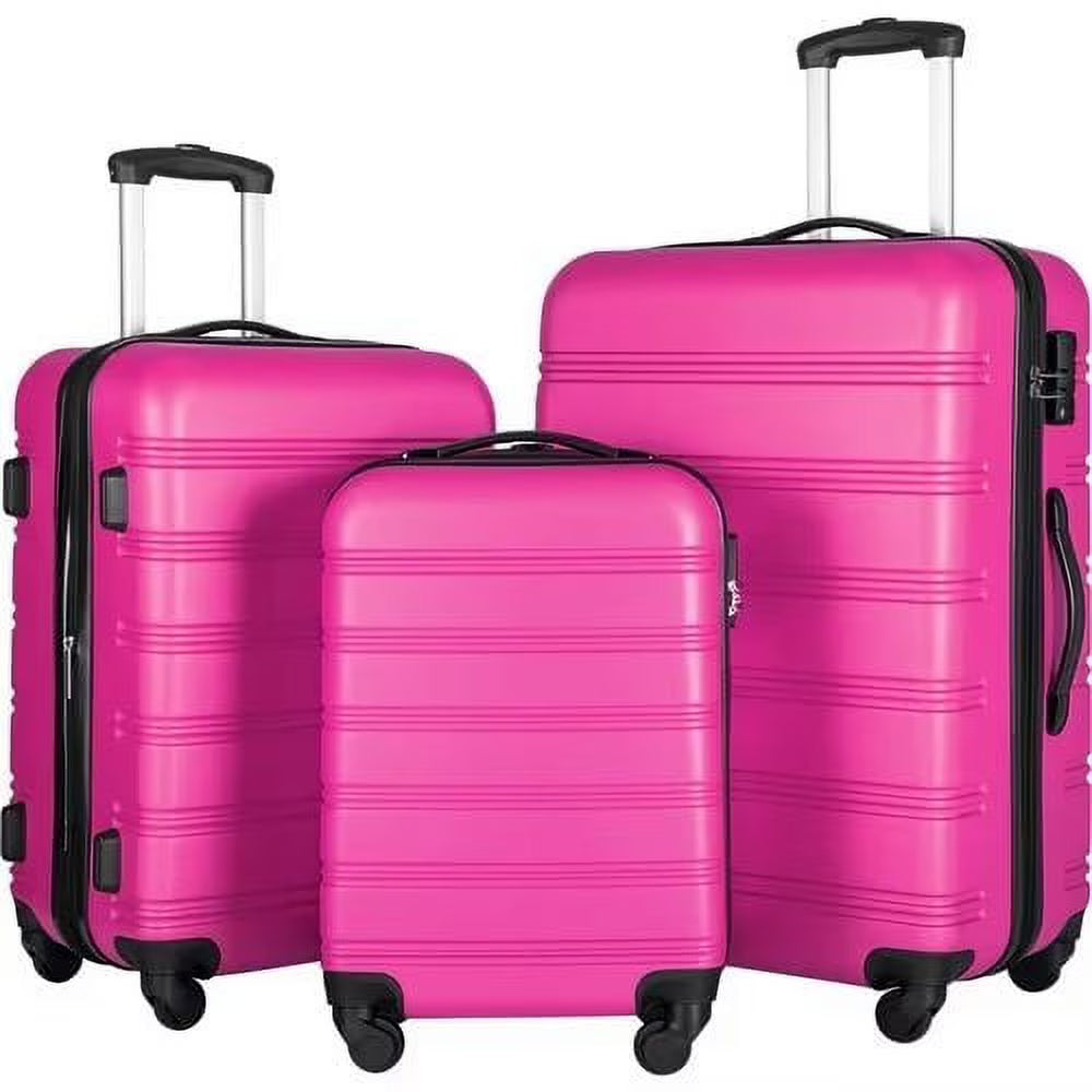 Expandable Suitcase Set of 3 with Double Spinner Wheels, Indestructible PP Material Hard Shell Luggage Sets TSA Lock, Carry on Expandable, Lightweight,20" 24' 28",Pink