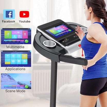 Tikmboex Electric Motorized Treadmill with 3 Incline Levels 3.25HP Brushless Motor WiFi Connection and APP Control for Home Office Walking Running
