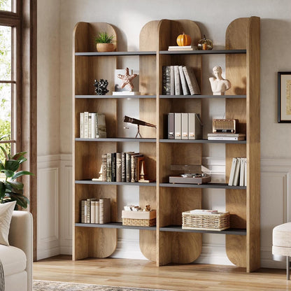 Fnova 70.8" Tall 5-Tier Bookshelf, Double Wide Bookcase with Open Shelves, Floor-Standing Display Storage Shelving Unit for Home Office, Bedroom Study