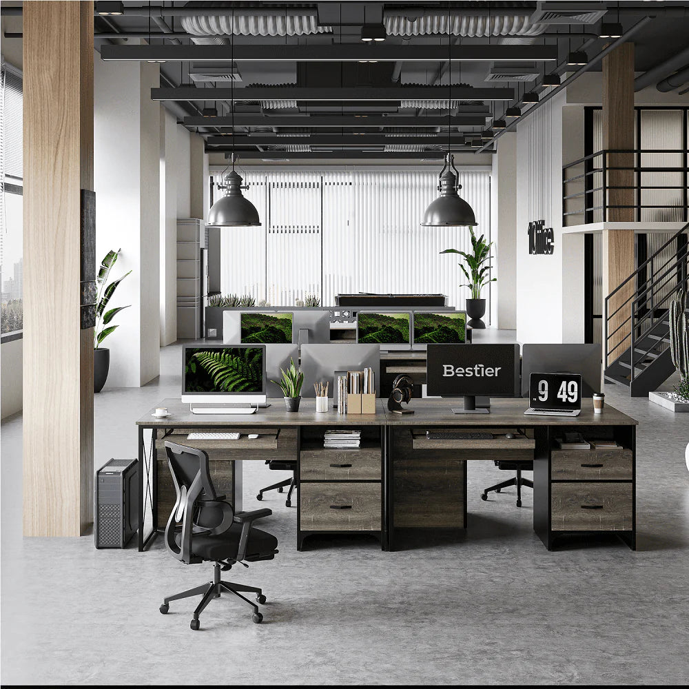 Bestier 55 inch Computer Desk with Storage Drawers & Keyboard Tray & File Drawer Home Office Desk Grey
