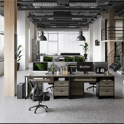 Bestier 55 inch Computer Desk with Storage Drawers & Keyboard Tray & File Drawer Home Office Desk Grey