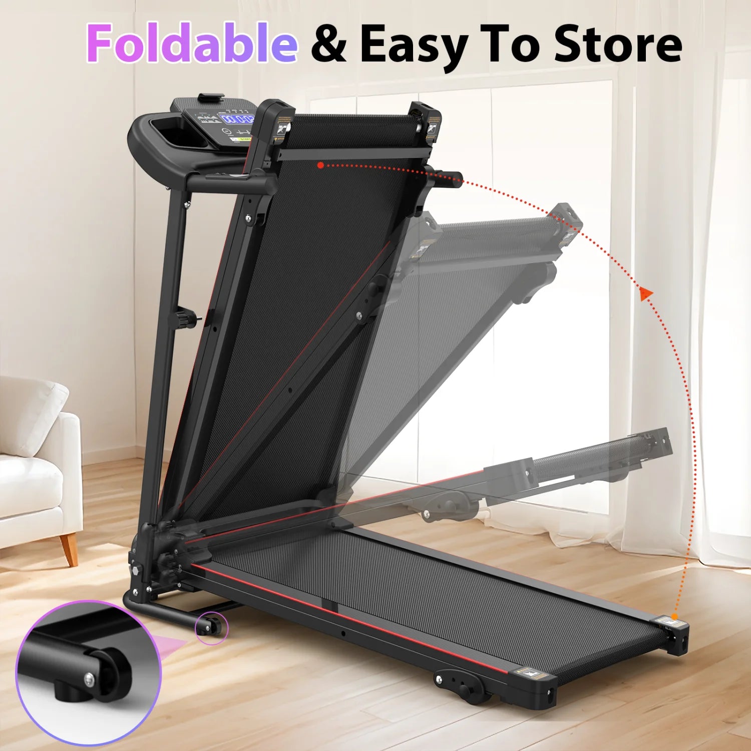 SWERTOY 2.5HP Foldable Treadmill with 3-Level Manual Incline Treadmill LED Display for Home Office 265lbs Capacity Walking Pad Jogging Running Machine
