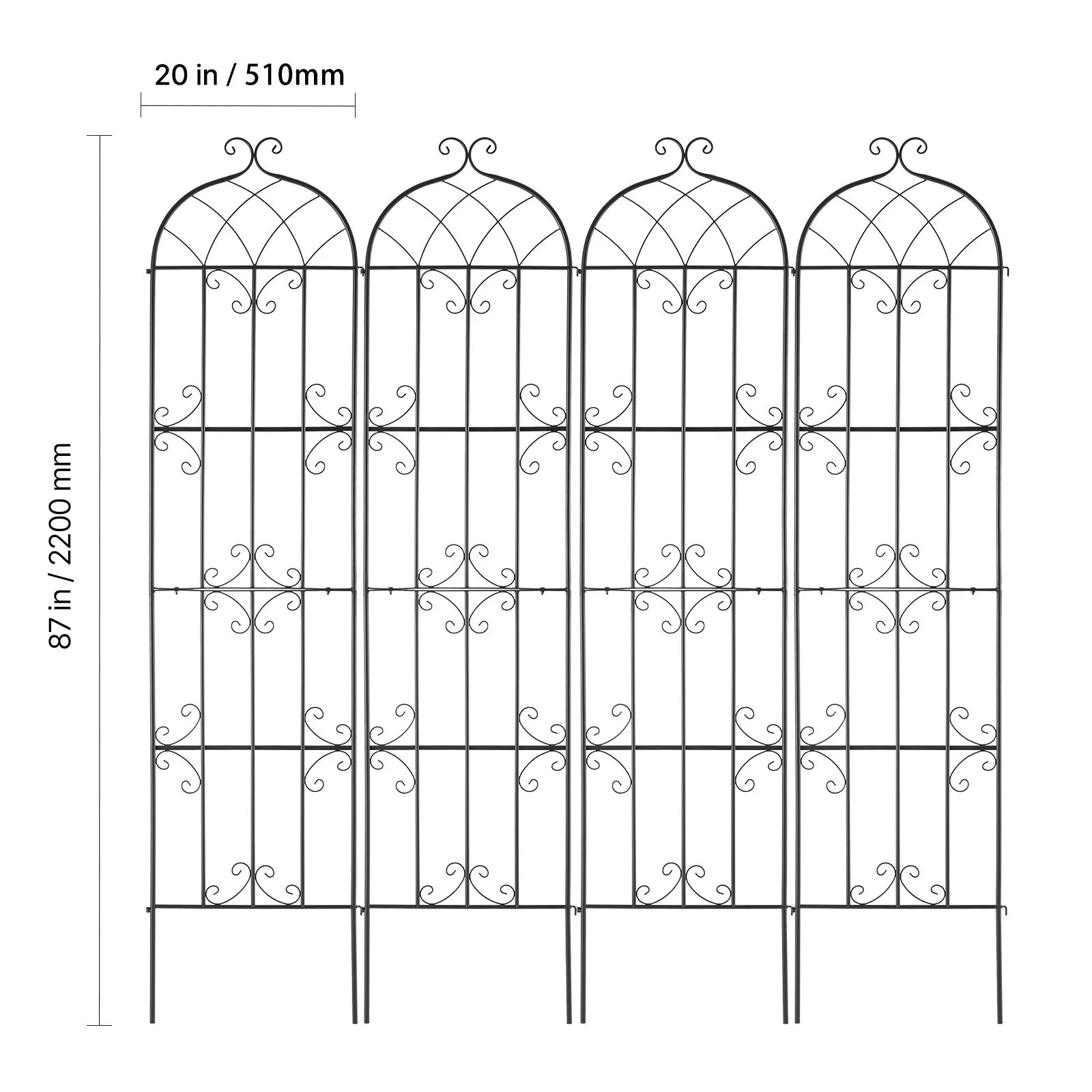 KFFKFF Outdoor Trellis for Vine Plants, Dimensions 87 x 20 inches, Set of 4 Durable Metal Garden Trellis, Ideal for Climbing Roses and Cucumbers, Decorative Clematis Trellis