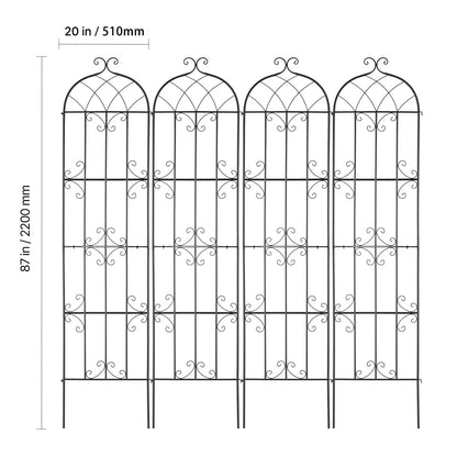 KFFKFF Outdoor Trellis for Vine Plants, Dimensions 87 x 20 inches, Set of 4 Durable Metal Garden Trellis, Ideal for Climbing Roses and Cucumbers, Decorative Clematis Trellis
