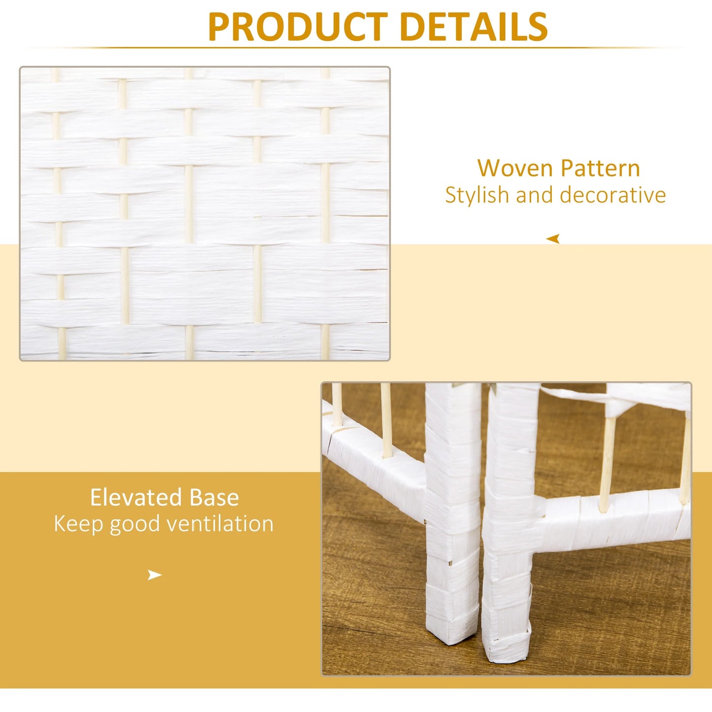 DUOSONG 4 Panel Room Divider, Folding Privacy Screen, 5.6' Room Separator, Wave Fiber Freestanding Partition Wall Divider For Rooms, Home, Office, White White Paper Privacy Screens