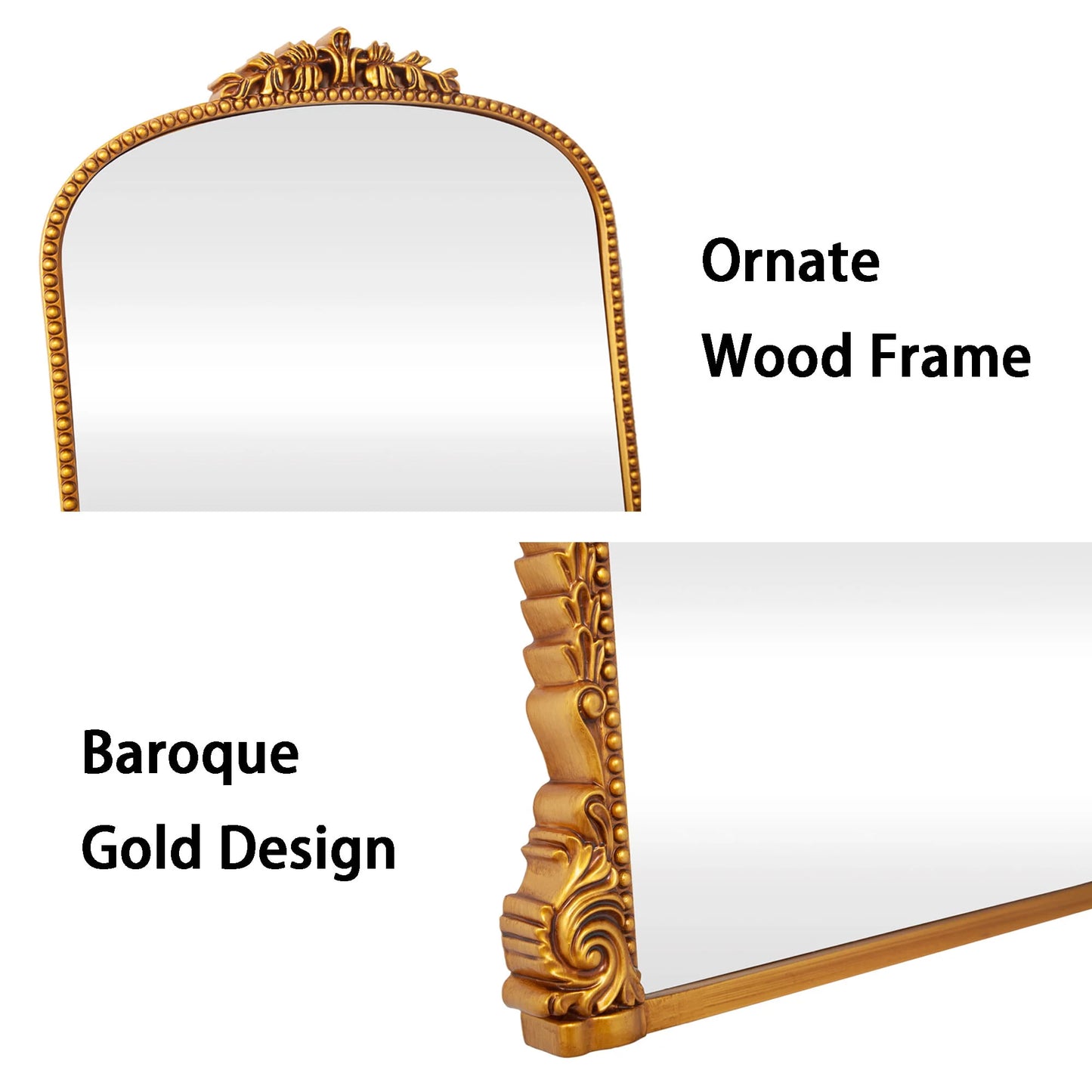 Traditional Baroque Arch Wall Mirror Antique Gold Mirror Wall Decor for Living Room Home 31.5" x 23.6''
