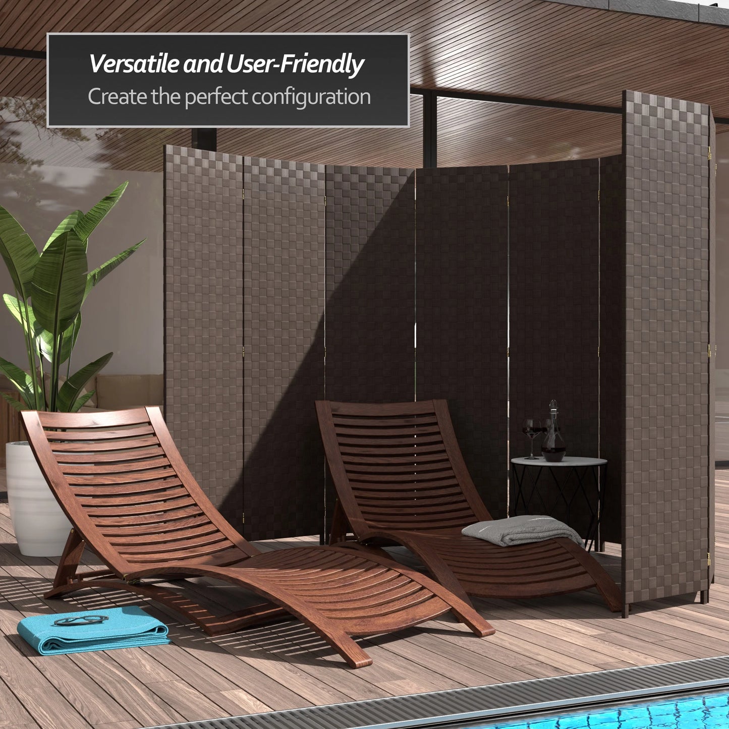 Red Lantern 6 ft. Tall Woven Fiber Outdoor All Weather Room Divider - 3 Panel - Dark Brown