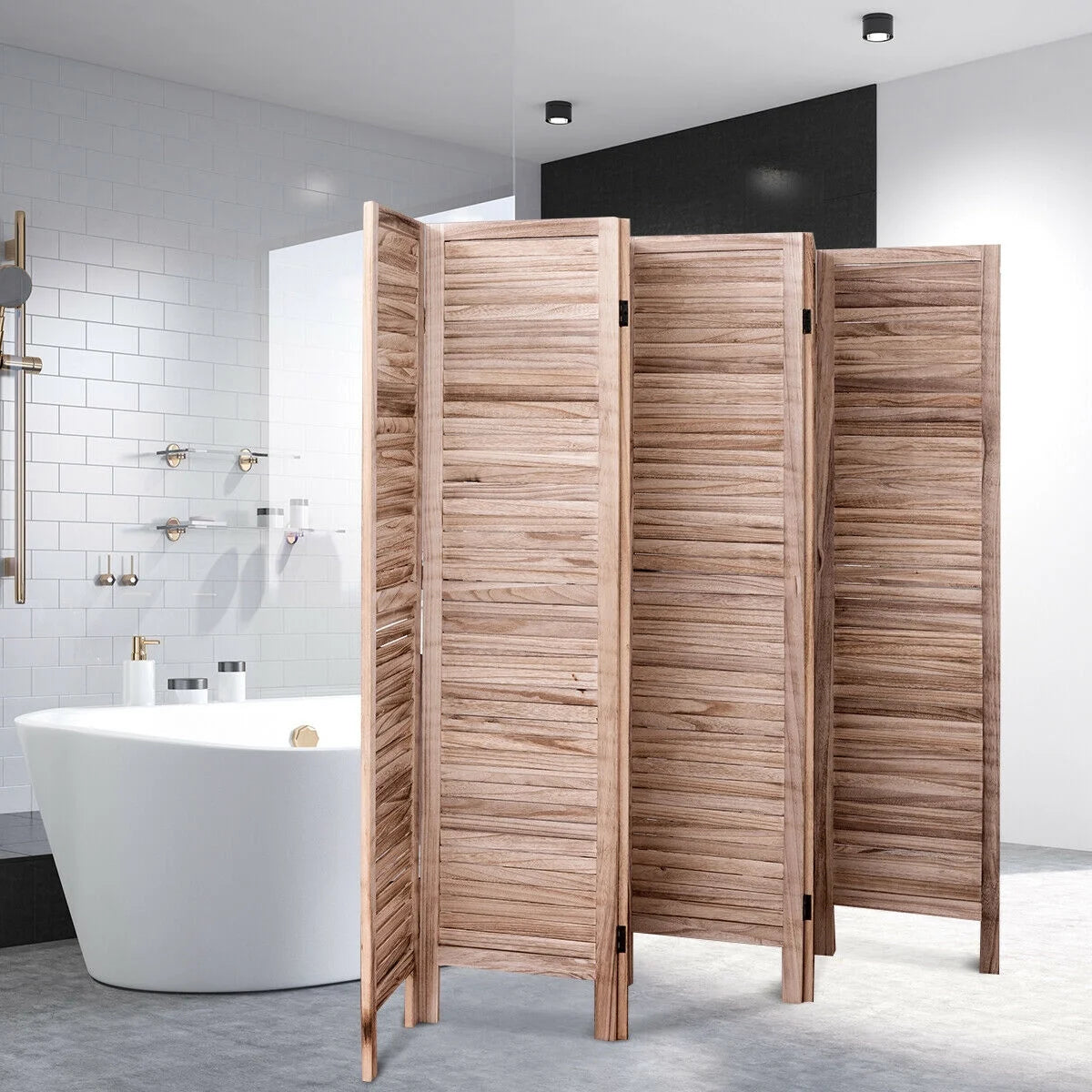 Costway 67'' High 6 Panel Room Divider Furniture Classic Venetian Wooden Slat Home Brown