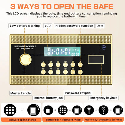 Large Double Door Security Safe Box, 6.0 Cubic Feet Home Safe Lock Box with Big Fireproof Waterproof Safe Bag, 25.6 in Digital Safes with Dual Alarm and Hidden Code Function for Home Office, Black