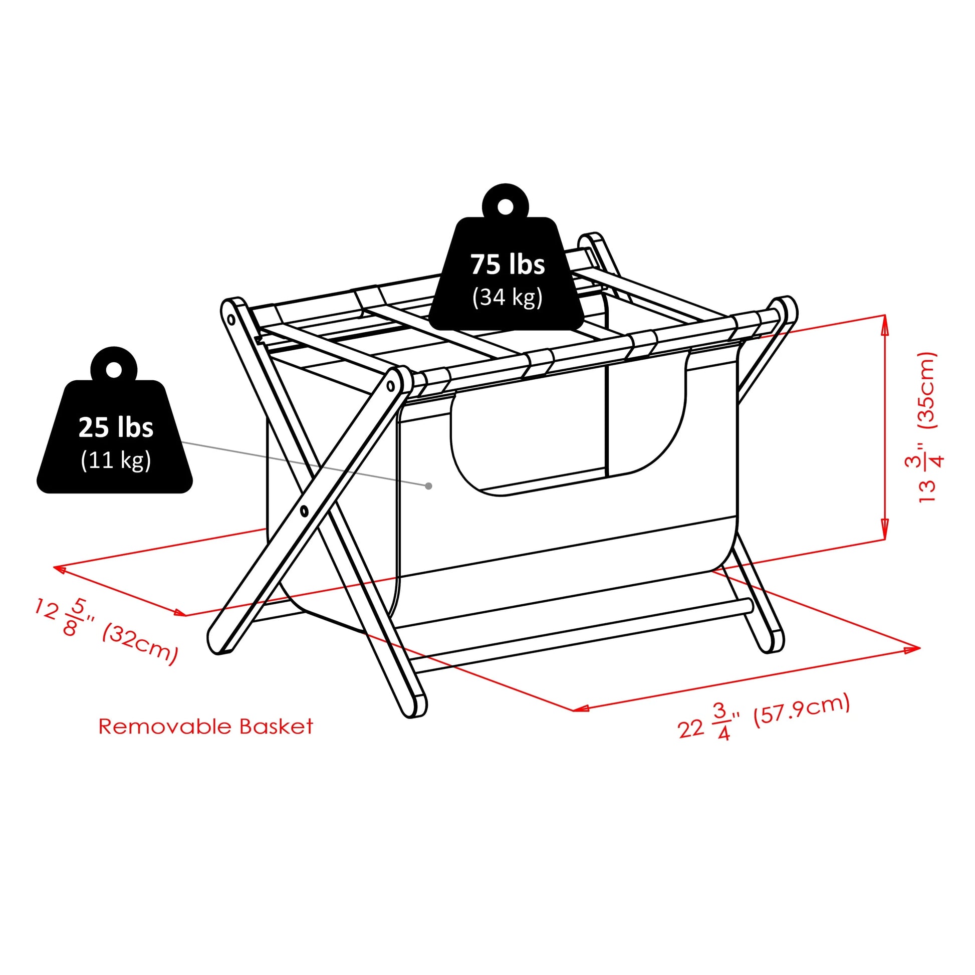 Winsome Wood Dora Luggage Rack with Fabric Basket, Espresso Finish