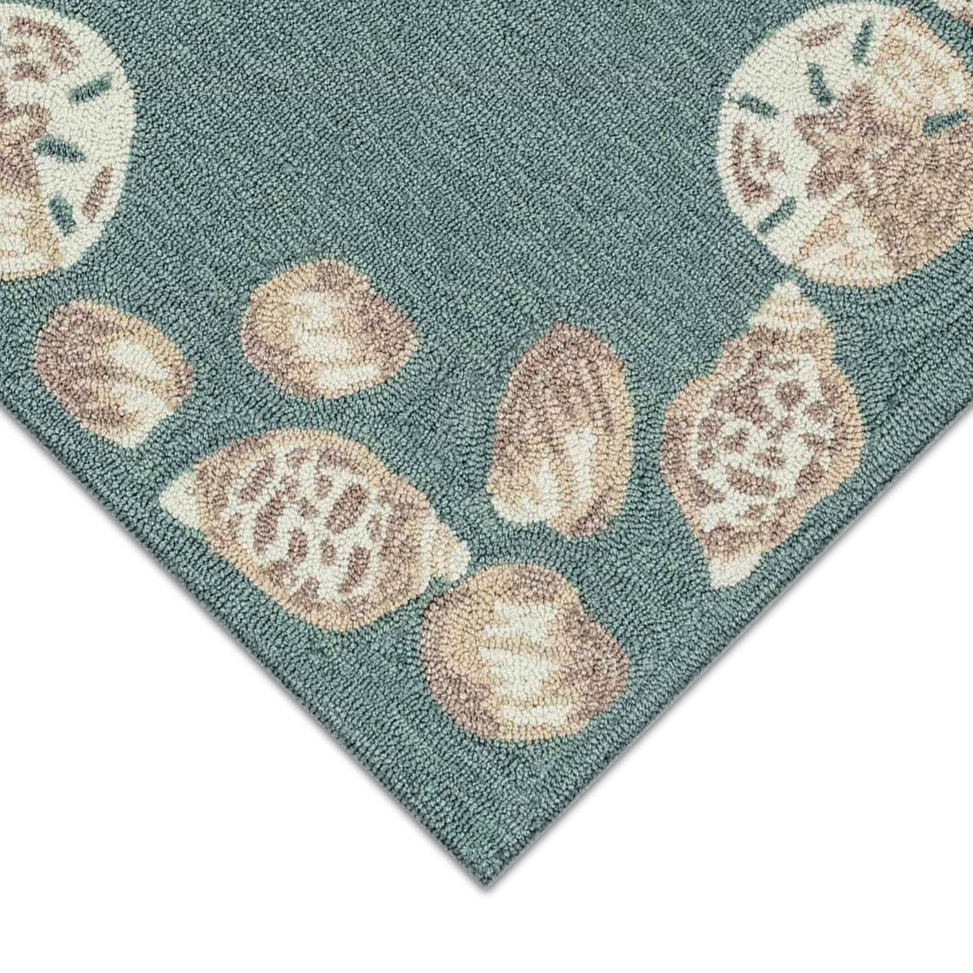 Liora Manne Capri Area Rug Aqua Seashell Border Indoor Outdoor Weather Resistant