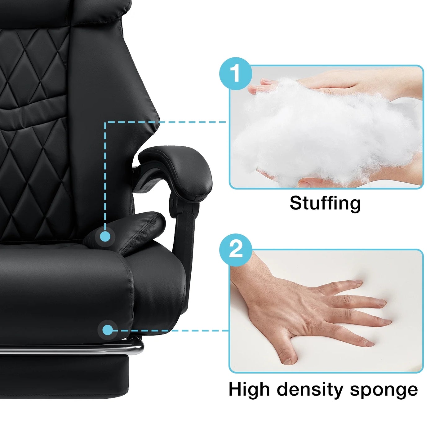 Hoffree Executive Office Chair Big and Tall Office Chair with Footrest Reclining Leather Chair High Back Ergonomic Computer Desk Chair with Lumbar Back Support for Home Office 500lbs, Black