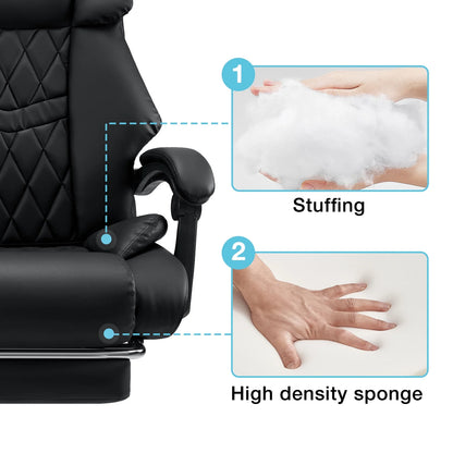 Hoffree Executive Office Chair Big and Tall Office Chair with Footrest Reclining Leather Chair High Back Ergonomic Computer Desk Chair with Lumbar Back Support for Home Office 500lbs, Black