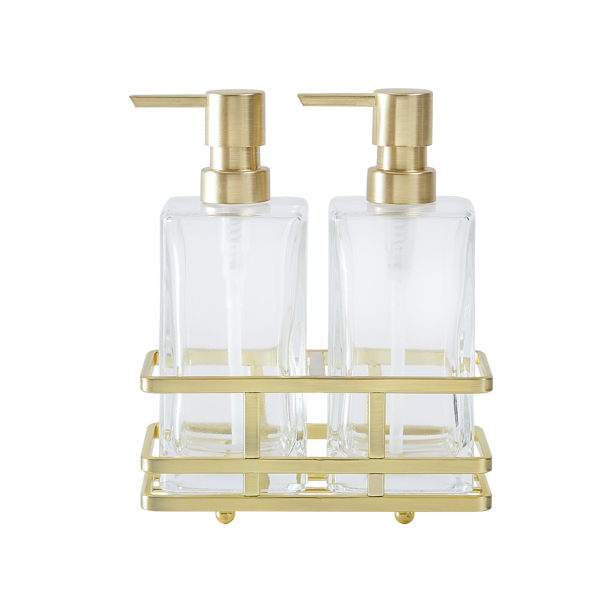 Home Decor 3-piece Glass Soap Dispenser Set with Metal Storage Caddy