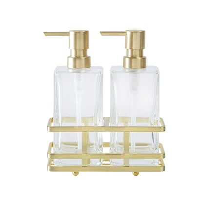 Home Decor 3-piece Glass Soap Dispenser Set with Metal Storage Caddy