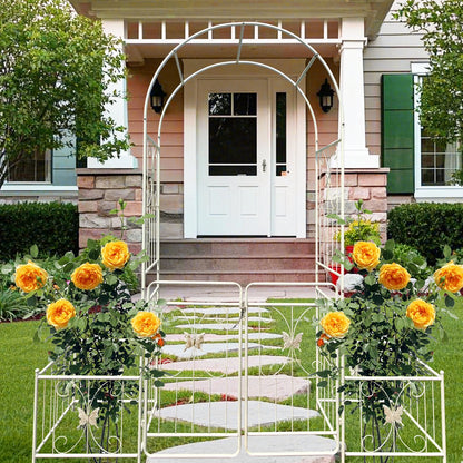 Garden Arch Metal Garden Arch with Gate 79.5'' Wide x 86.6'' High Climbing Plants Support Rose Arch Outdoor Cream White,Garden Trellis