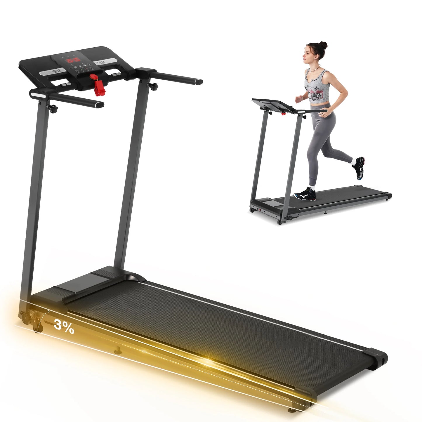 EUROCO 2.5HP Folding Treadmill with 7.5mph Speed, 265LBS Walking Exercise Treadmill with LED Display, 3-Level Incline and 12 Preset Program for Home Office