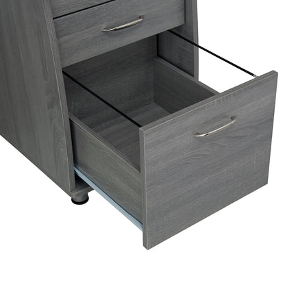 Workstation Computer Desk with Storage in Grey, L-Shaped Office Desk with Bookshelf, CPU Stand, Keyboard Tray for Home Office and Study