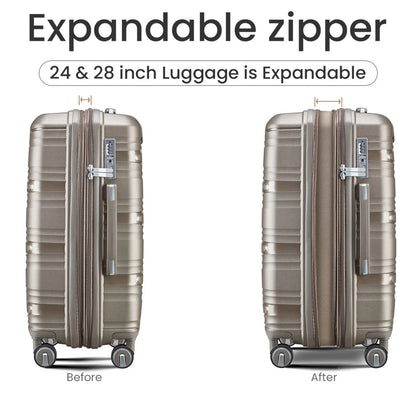 4 Piece Luggage Set, 14"/20''/24/''28'' Expandable Lightweight Suitcase with Noise-free Double Spinner Wheels & TSA Lock, Polypropylene Hardshell Storage Case for Travel Vacation, Champagne