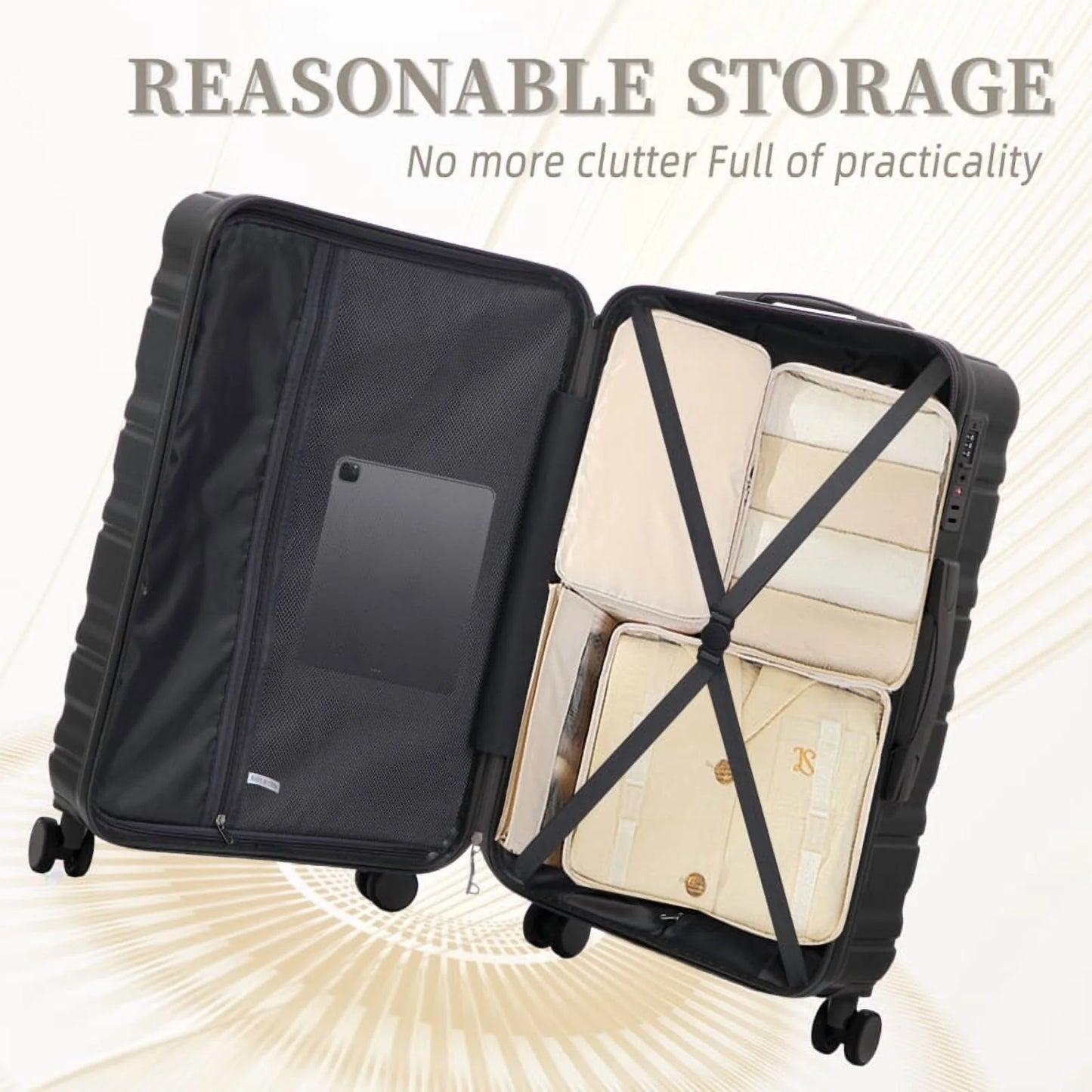 HIFINE TOURIST 20"/24"/28" 3 pcs/set in ABS Spinner Wheel Luggage, Carry on Suitcase, Matching Color, TSA Combination Lock (Blue+Purple)
