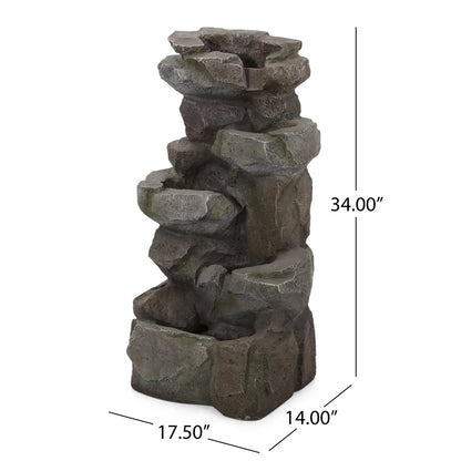 Holaki 23.5" H Outdoor Fountain,4-Tire Waterfall Flow Floor Fountain with LED Light for Patio,Gadern,Backyard,Art Home Decoration,Light Brown