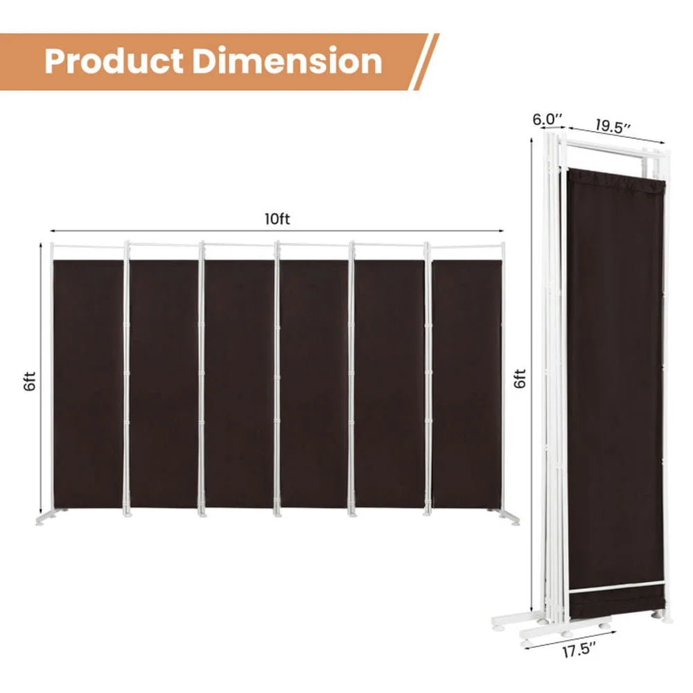 Spaco 6-Panel Room Divider Folding Privacy Screen, Privacy Screen with 7 Large Adjustable Foot Pads and 2 Support Tubes, Room Divider for Indoor as Home, White