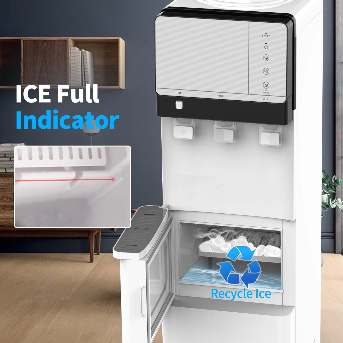 SOOPYK Hot and Cold Water Cooler Dispenser with Ice Maker for 5 Gallon Bottle 27 lbs in 24 hrs Perfect for Home Office white