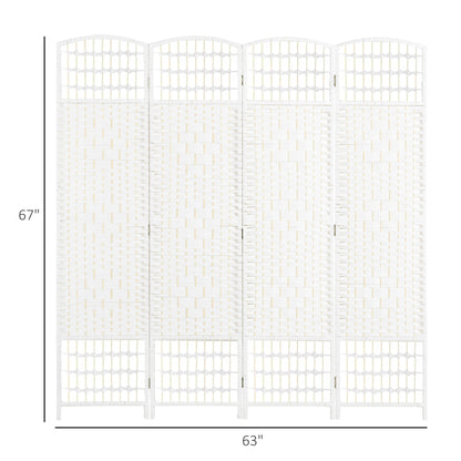 DUOSONG 4 Panel Room Divider, Folding Privacy Screen, 5.6' Room Separator, Wave Fiber Freestanding Partition Wall Divider For Rooms, Home, Office, White White Paper Privacy Screens