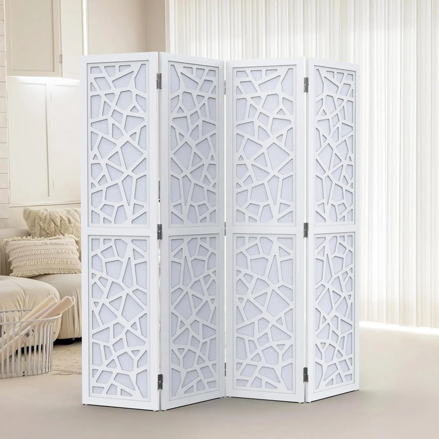VINGLI 70'' H Room Divider, Non-Woven Fabric Privacy Screen, Indoor Partition Wall Dividers, Freestanding Hinged Space Separator with Modern Unique Pattern