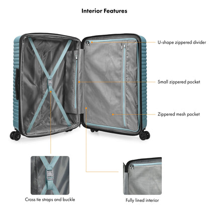 Travel Select Sunny Side Hardside Spinner Luggage with USB Port, Slate Blue, 22" Carry-On