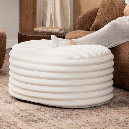 Jaxx Paran Accent Pouf - Fluffy Faux Fur Ottoman for Modern Interior Design, Large, Black