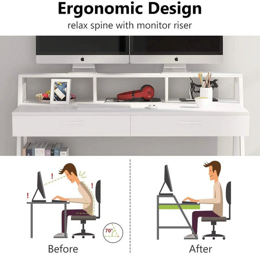 Tribesigns 47 inch Computer Desk, Modern Office Writing Desk with Storage Shelf & Drawers for Home Office, White