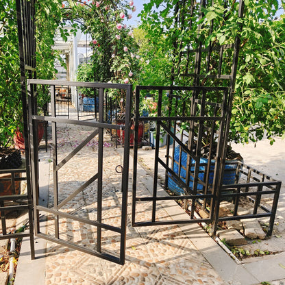 Metal Garden Arch with Gate with planter W80.71*H97.24 Climbing Plants Support Rose Arch Outdoor Black