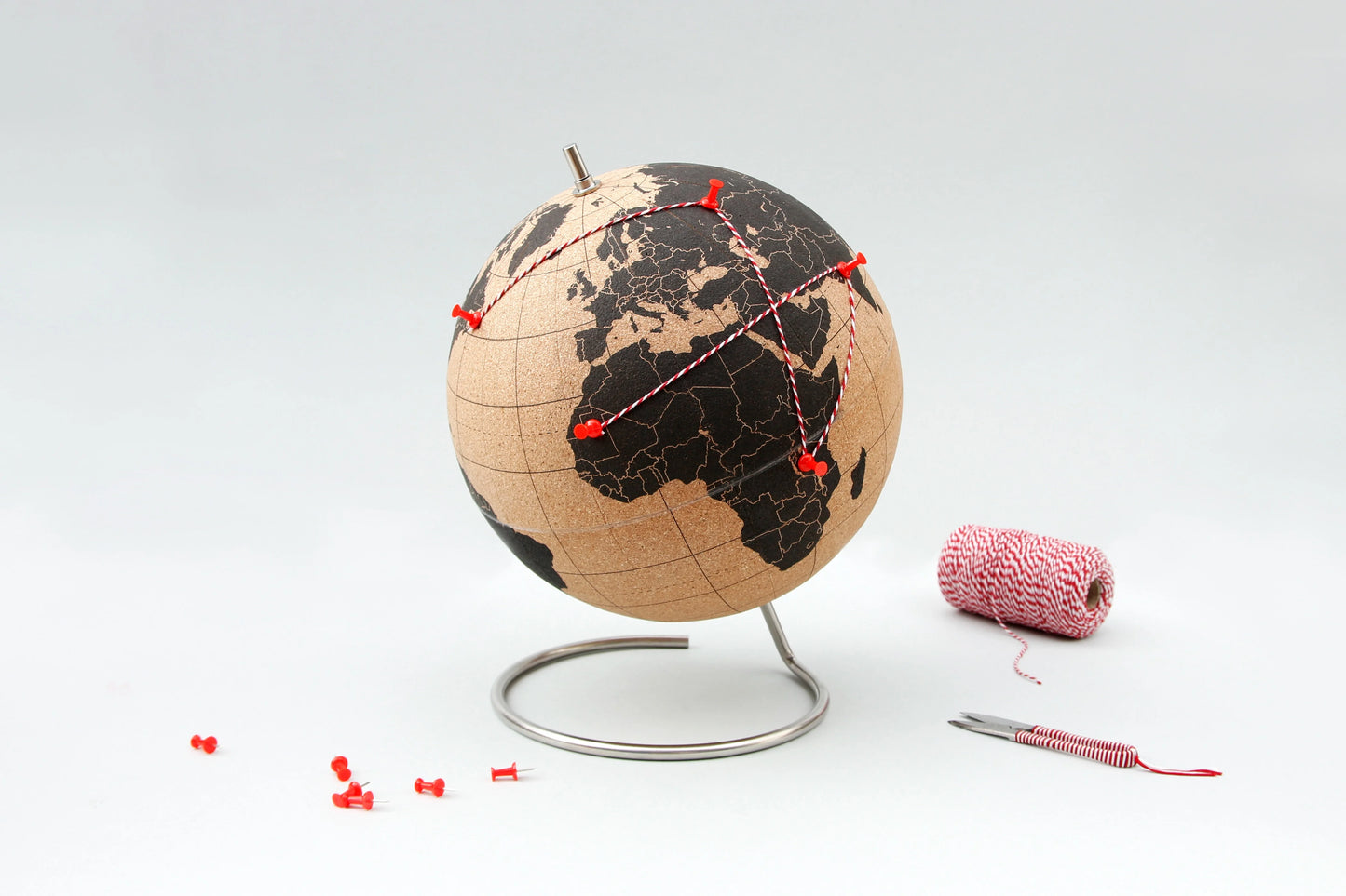 Suck UK | Large Black Cork Globe Map | With Push Pins | 10° ? 25cm